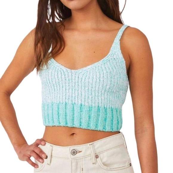 Free People Here All Day Brami Ribbed Crop Tank Ivory Combo Size XL - Picture 2 of 6